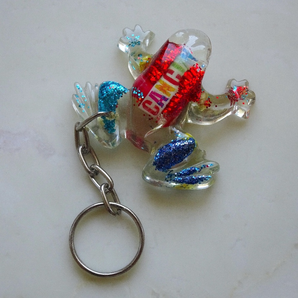 Shells & Glitter Clear Resin Frog Keychain Travel Souvenir from Cancun, Mexico